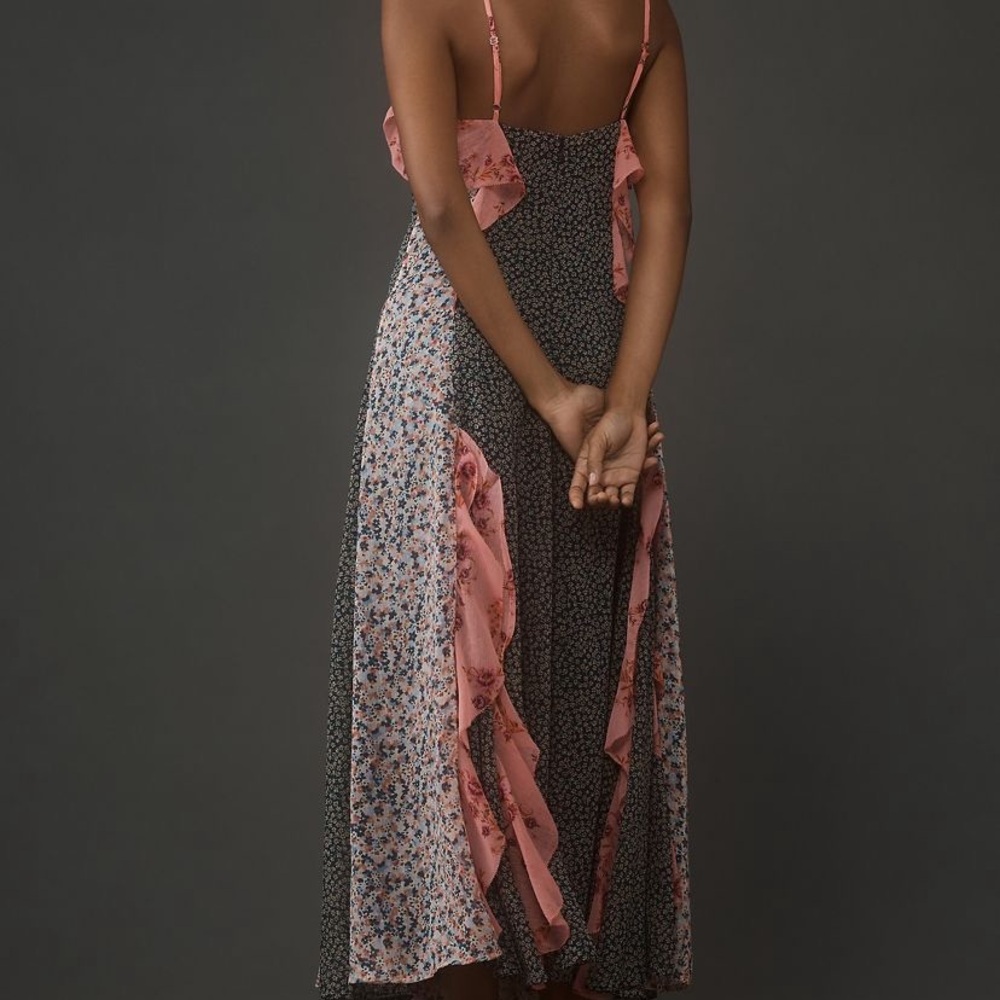 Anthropologie Mixed Floral Maxi Dress in Coral and Blue - Picture 3 of 4
